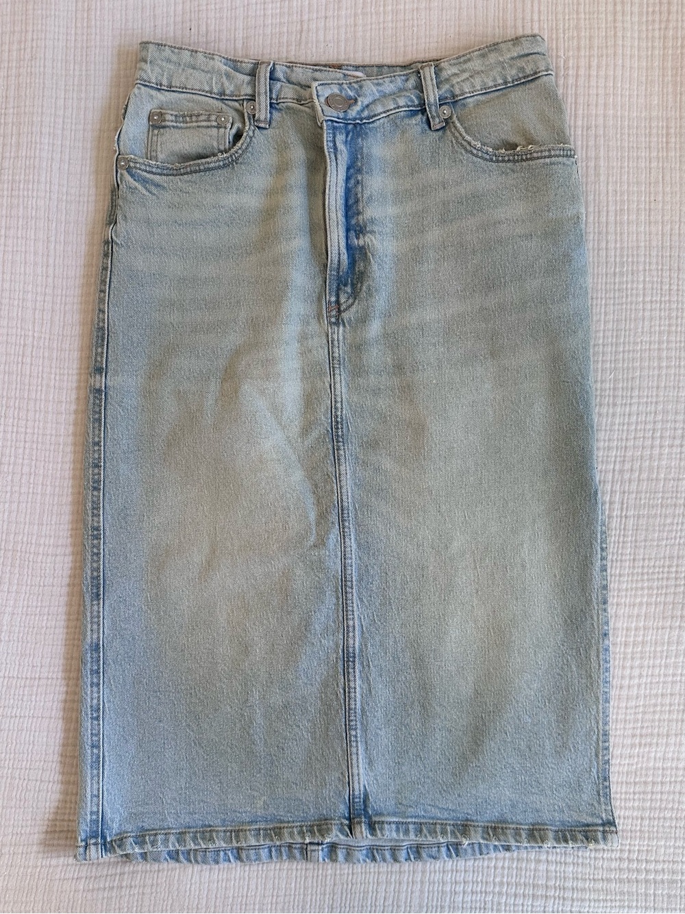 Zara Light Blue Denim Side Slit Midi Skirt with Crossover Closure Size M